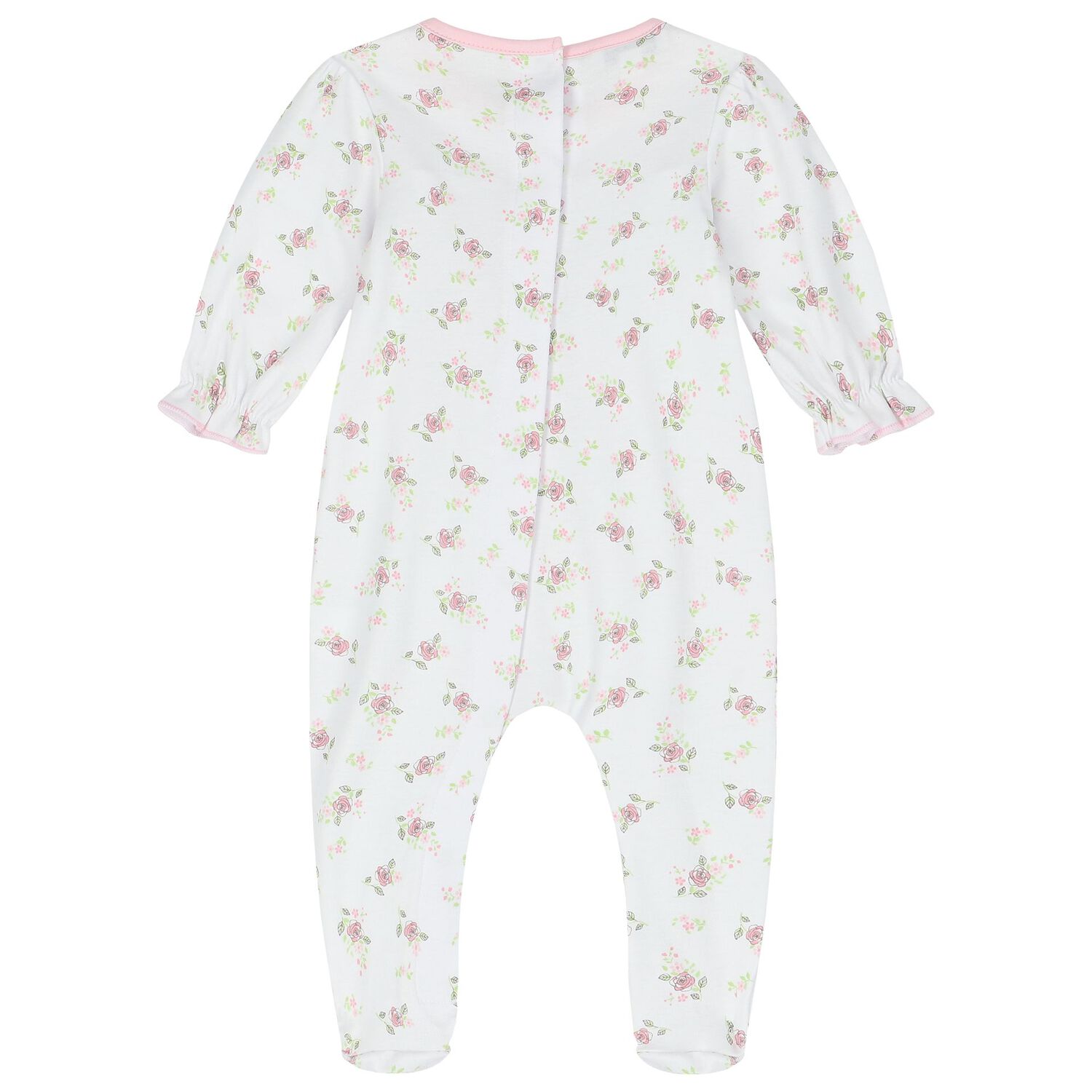 Baby Girls White & Pink Floral Babygrow, 1, hi-res