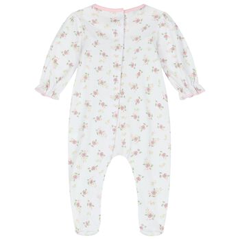Baby Girls White & Pink Floral Babygrow