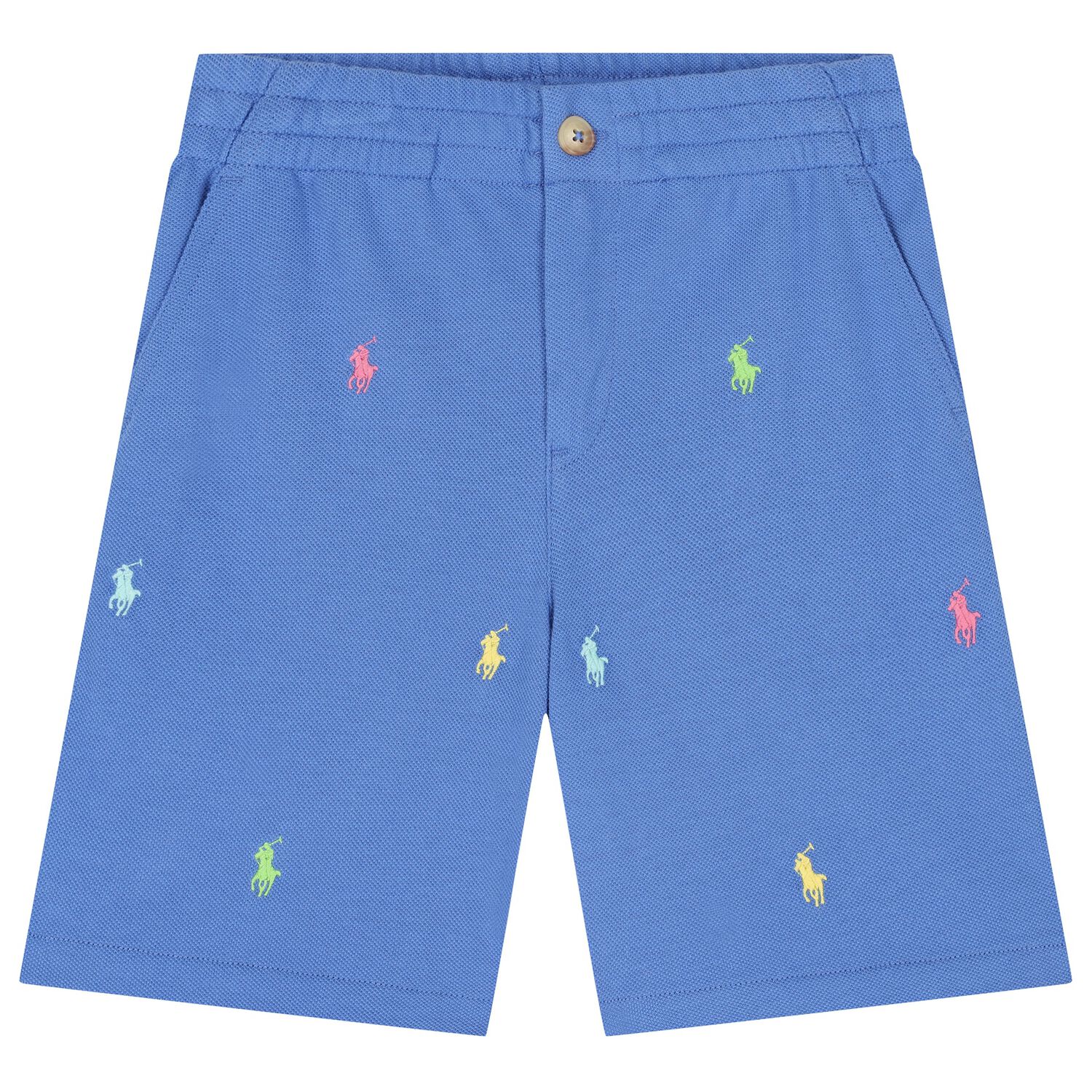 Boys Blue Cotton Pony Logo Shorts, 1, hi-res