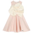 Girls Pink Flower Satin Dress, 1, hi-res