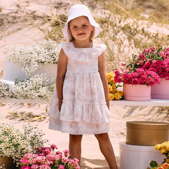 Girls White & Pink Floral Dress