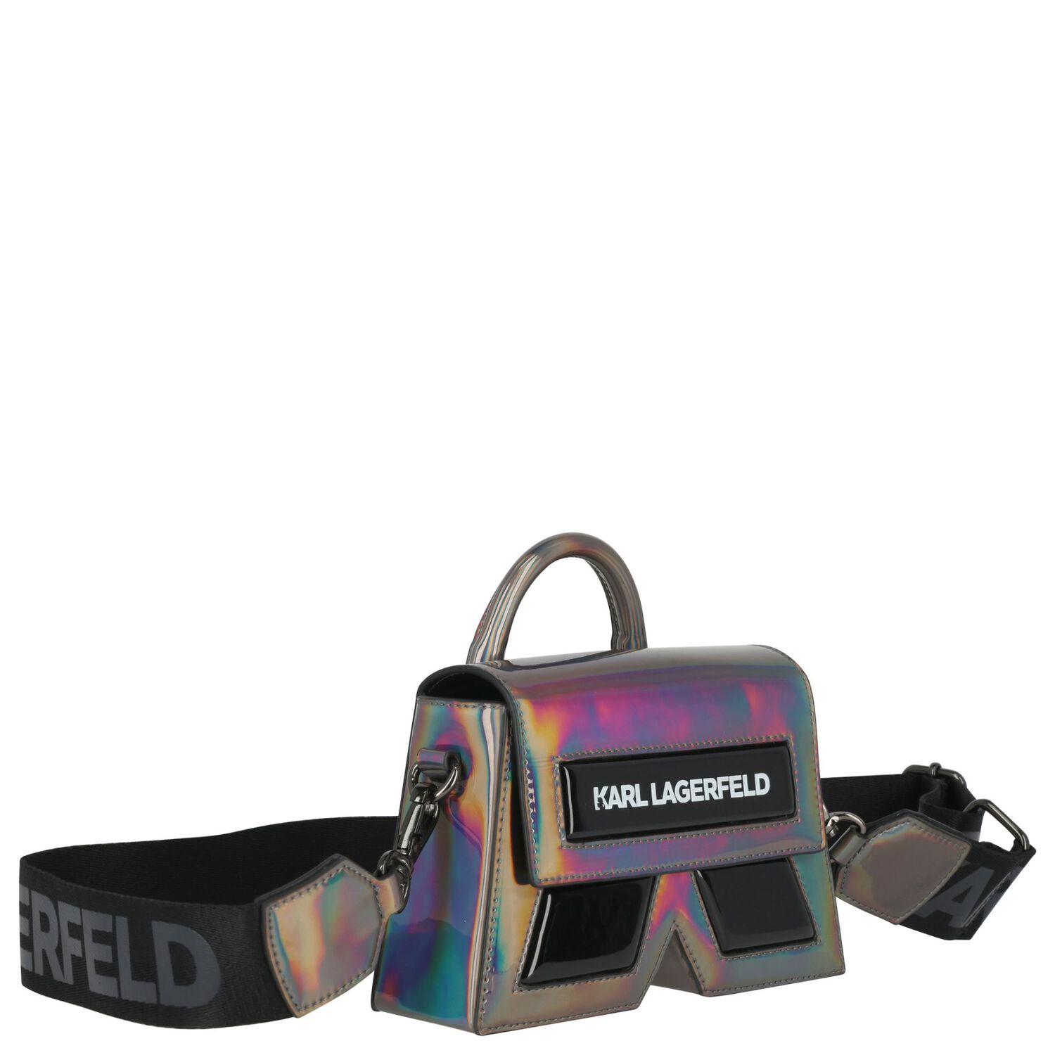 حقيبة يد للبنات بشعار باللونين البيج والأسود, 1, hi-res