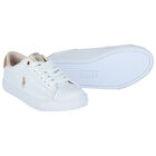 Girls White & Gold Logo Trainers, 1, hi-res