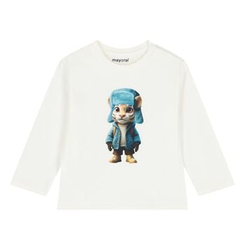 Younger Boys White Tiger Long Sleeve Top
