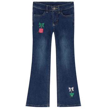 Girls Blue Denim Logo Trousers