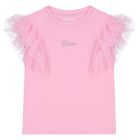 Girls Pink Logo Ruffled T-Shirt, 2, hi-res
