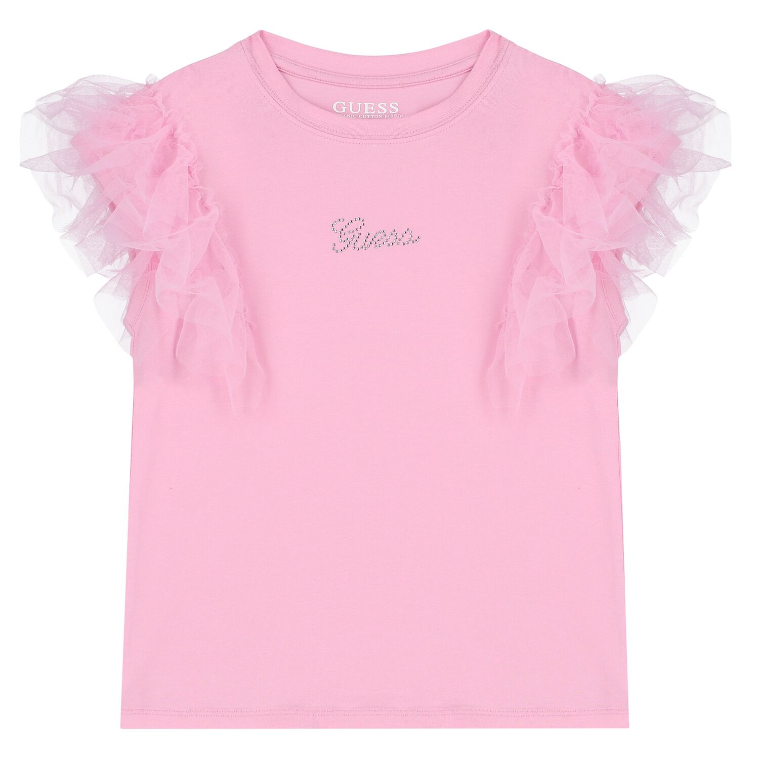 Girls Pink Logo Ruffled T-Shirt, 2, hi-res