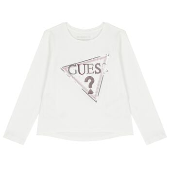 Girls White Logo Long Sleeve Top