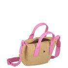 Girls Pink & Beige Raffia Logo Hand Bag ( 20cm ), 1, hi-res