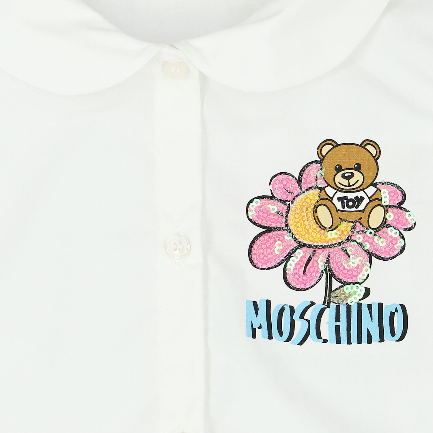 Younger Girls White Teddy Bear Logo Dress, 1, hi-res