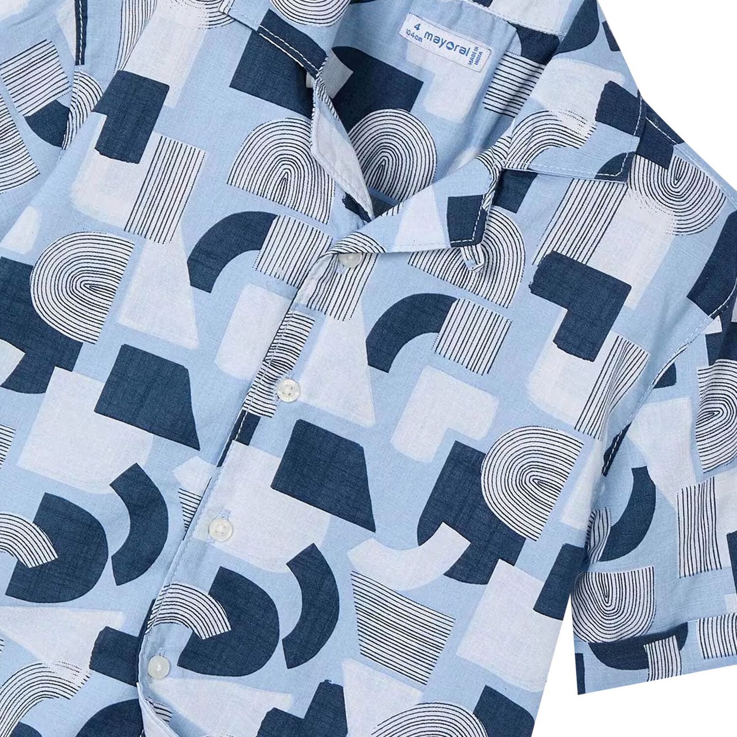 Boys Blue Cotton Printed Shirt, 2, hi-res