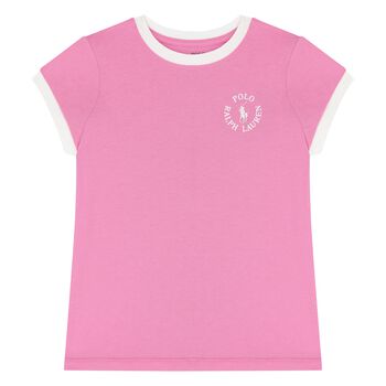 Girls Pink Cotton Logo T-Shirt