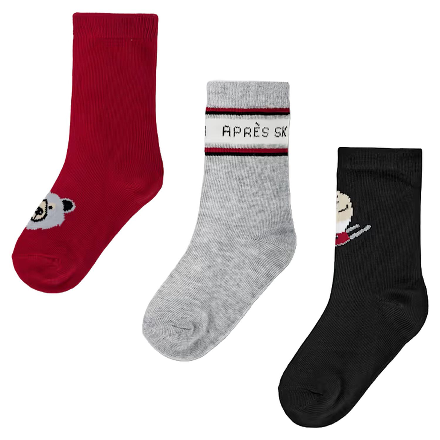 Boys Red, Grey & Black Polar Bear Socks ( 3-Pack ) , 2, hi-res