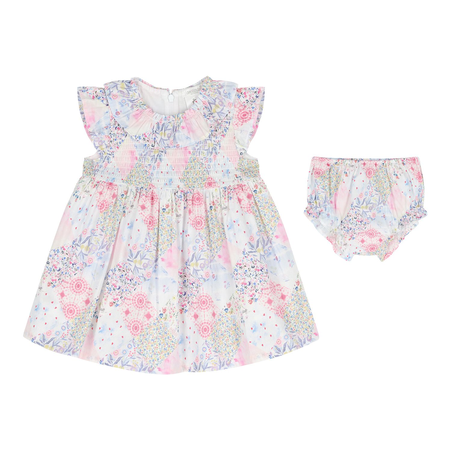 Baby Girls Pink Floral Shirred Dress Set, 1, hi-res