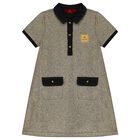 Girls Black & Gold Logo Dress, 1, hi-res