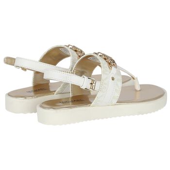 Girls Ivory & Gold Logo Sandals