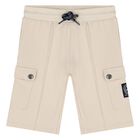 Younger Boys Beige Logo Shorts, 1, hi-res