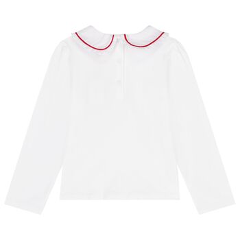 Girls White Bow Long Sleeve Top
