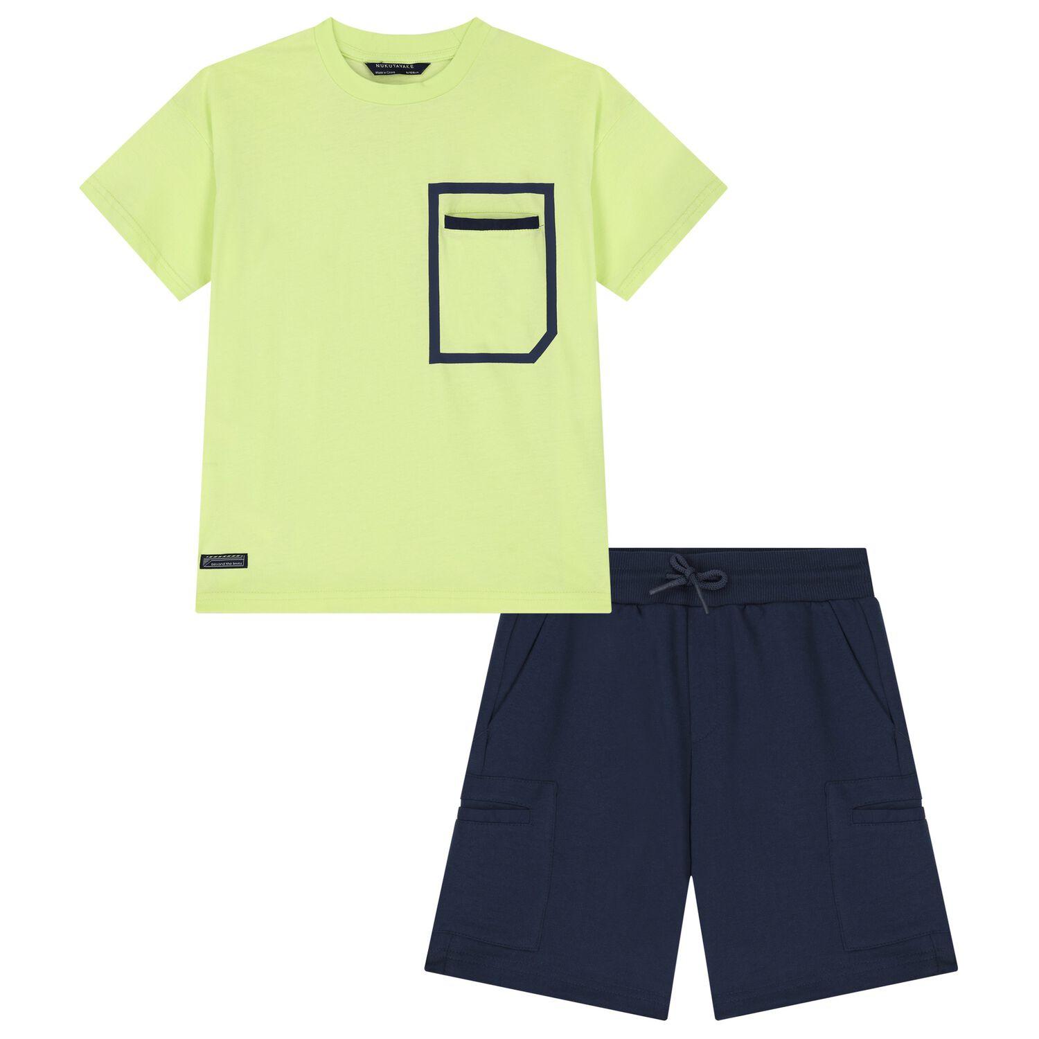 Boys Neon Yellow & Navy Blue Shorts Set, 1, hi-res