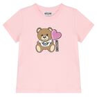 Girls Pink Teddy Bear Logo T-Shirt, 1, hi-res