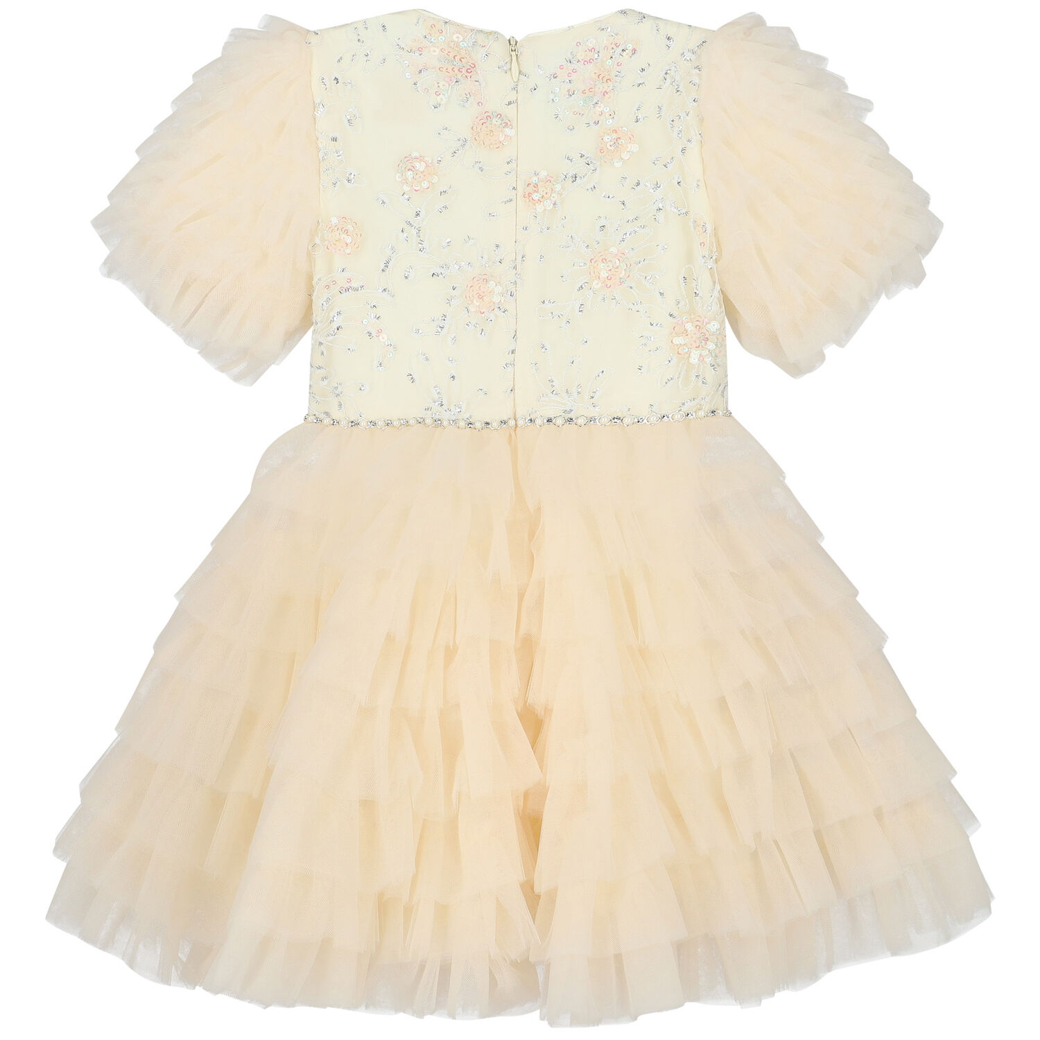 Girls Ivory & White Floral Tulle Dress, 1, hi-res image number null