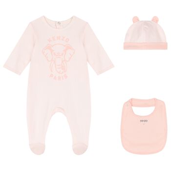 Baby Girls Pink Elephant Logo Babygrow Gift Set