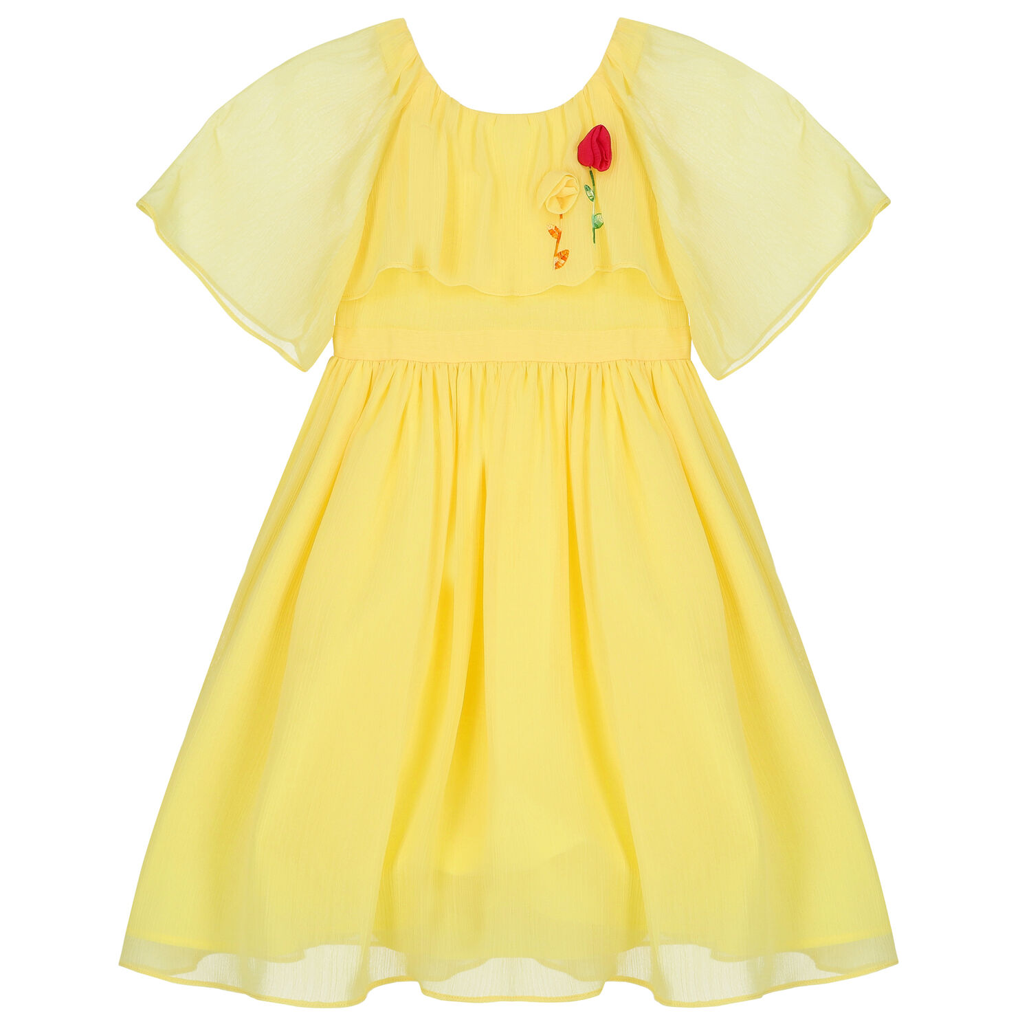 فستان بنات شيفون باللون الأصفر, 1, hi-res