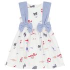 Girls White & Blue Bow Dress, 1, hi-res