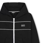Boys Black Logo Hooded Zip Up Top, 1, hi-res