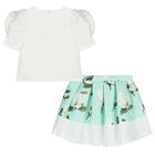 Girls White & Green Floral Skirt Set, 1, hi-res