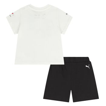 Younger Boys White & Black Logo Short Set