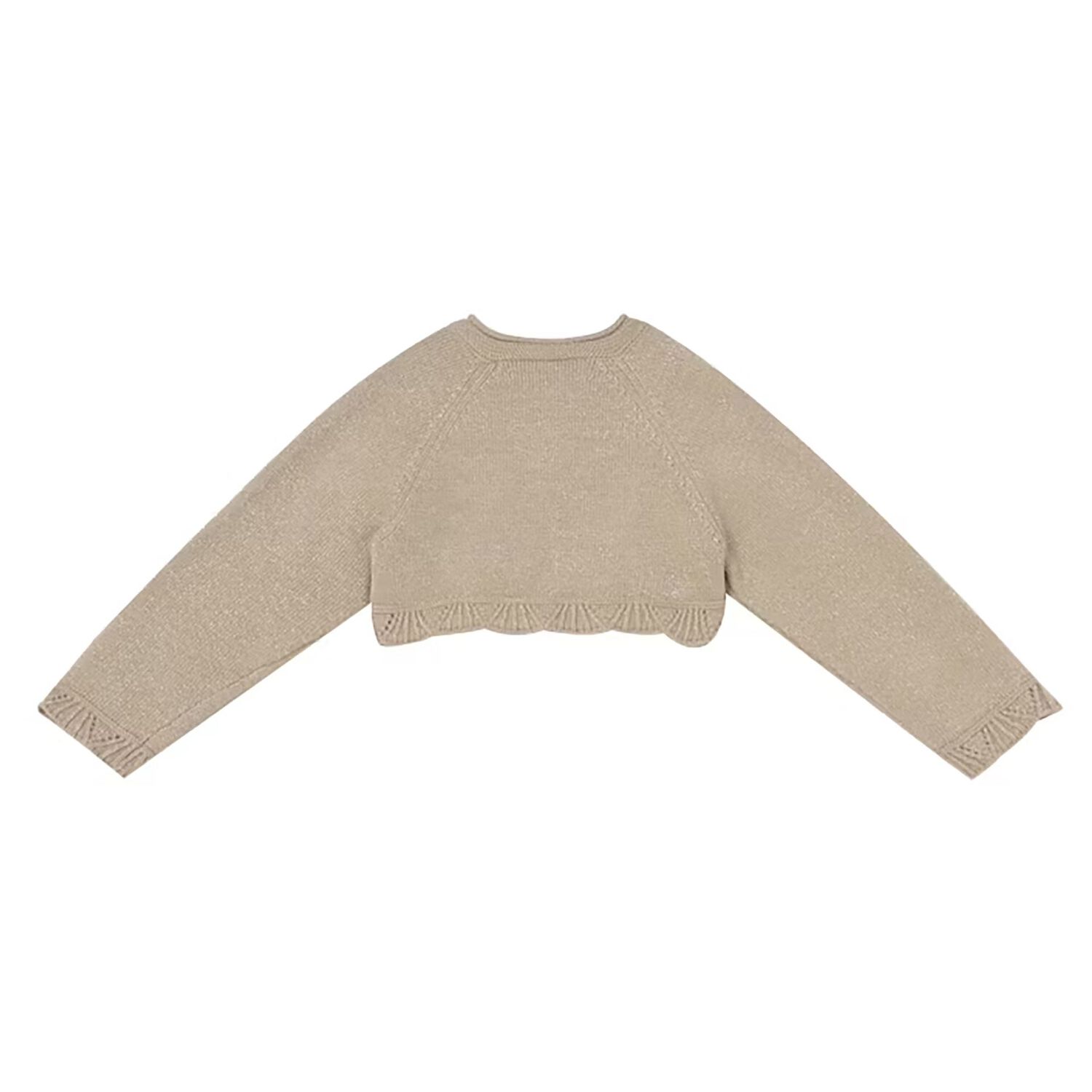 Younger Girls Beige Knitted Cardigan, 2, hi-res