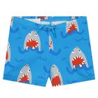 Younger Boys Blue Shark Swim Shorts, 1, hi-res