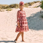 Girls Pink Floral Ruffle Tulle Dress, 1, hi-res