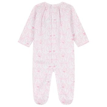  Baby Girls White & Pink Delicate Blooming Bow Babygrow