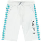 Younger Boys White Logo Shorts, 1, hi-res