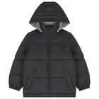 Boys Black & Green Tartan Reversible Puffer Jacket , 1, hi-res