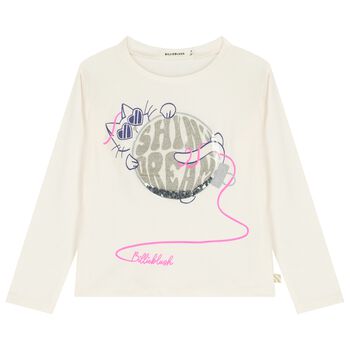 Girls Ivory Cat Long Sleeve Top