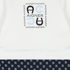 Baby Boys White & Navy Blue Logo Babygrow, 1, hi-res