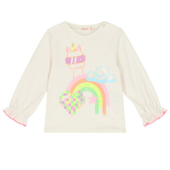 Younger Girls Ivory Llama Long Sleeve Top