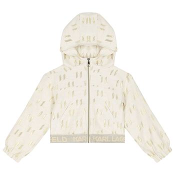 Girls Ivory & Gold Hooded Zip Up Top