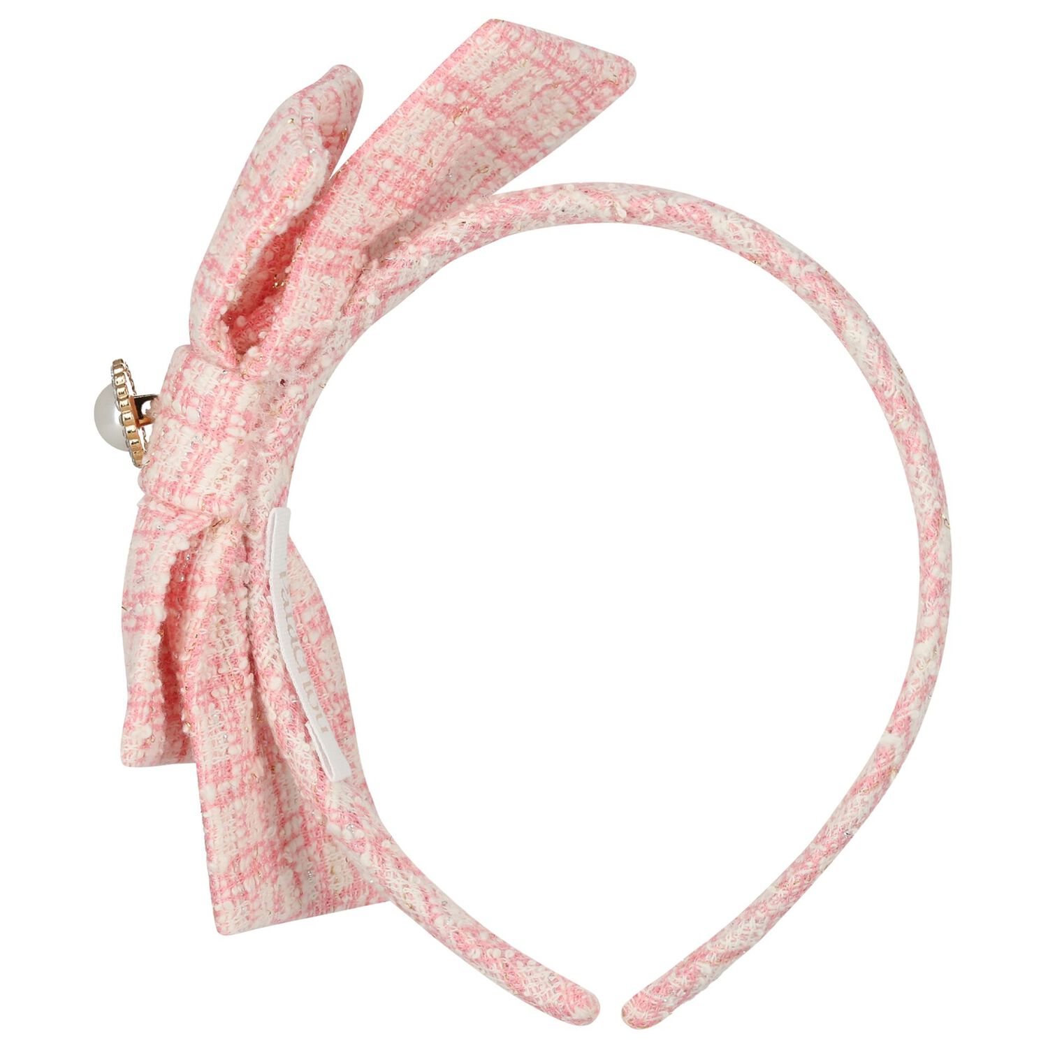 Girls Pink Tweed Bow Headband, 1, hi-res