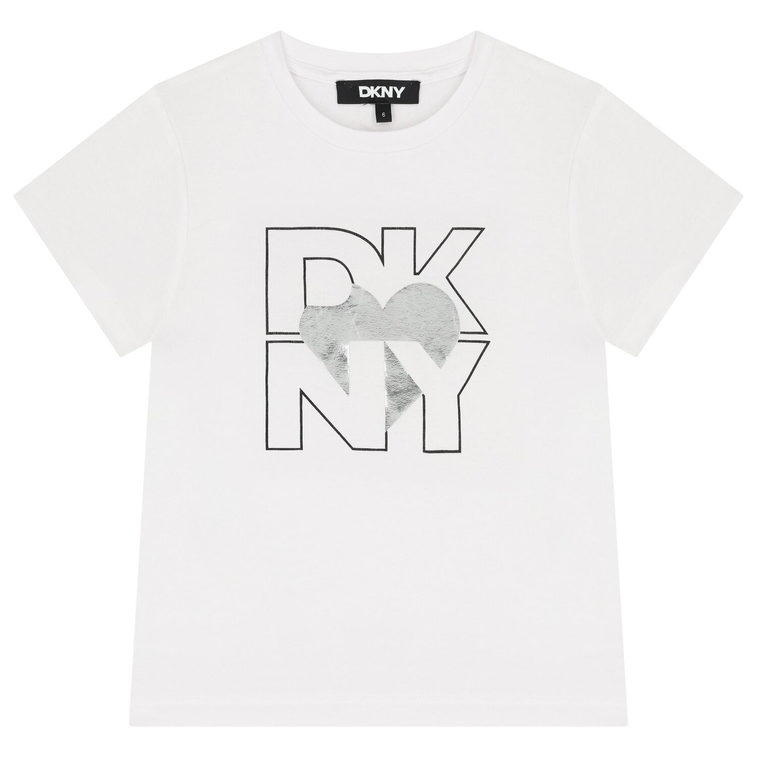 تي شيرت أبيض بشعار على شكل قلب للبنات, 1, hi-res image number null