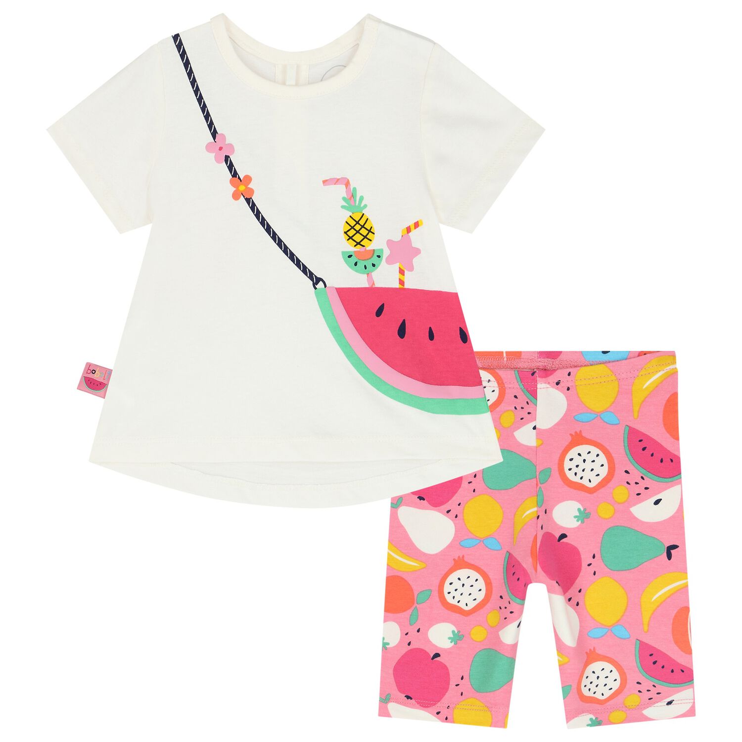 طقم ليغينز بنات بطبعة الفواكه باللون العاجى والوردى, 1, hi-res