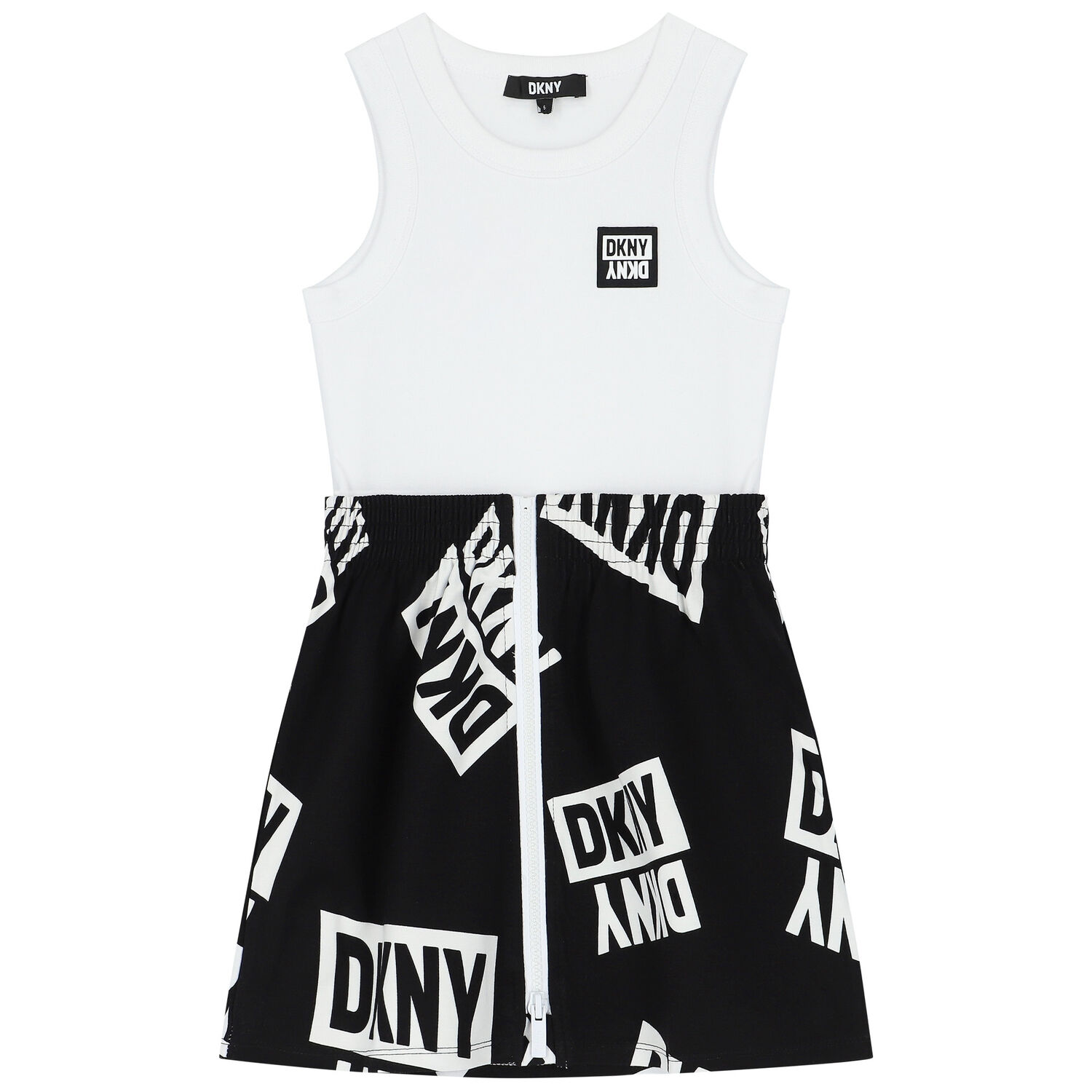 Girls Black & White Logo Dress, 1, hi-res