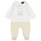 White & Beige Teddy Bear Babygrow, 1, hi-res