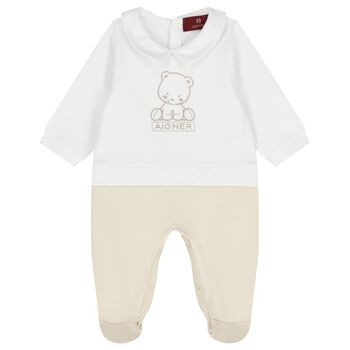 White & Beige Teddy Bear Babygrow