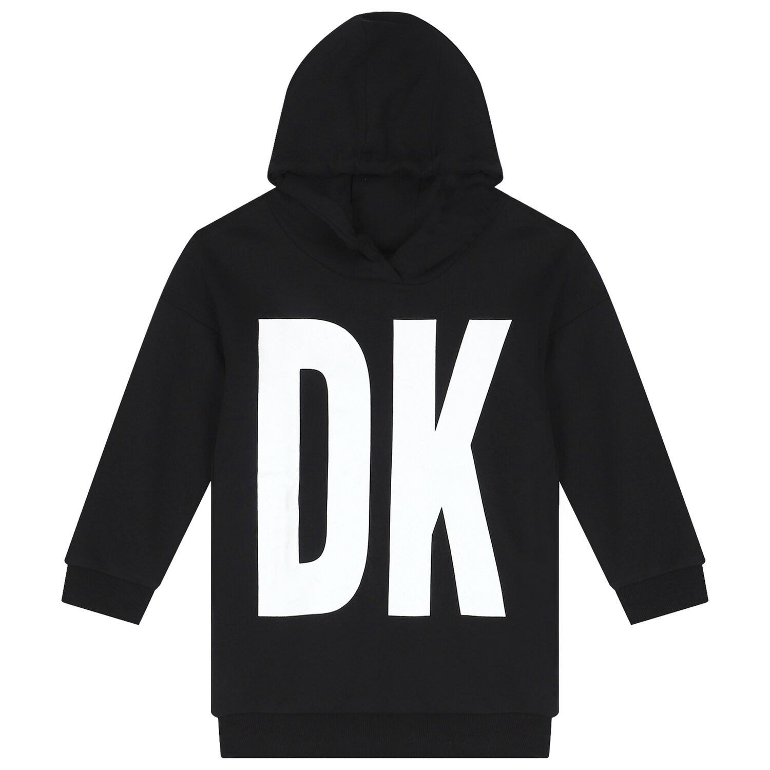 Girls Black Logo Hooded Dress, 1, hi-res