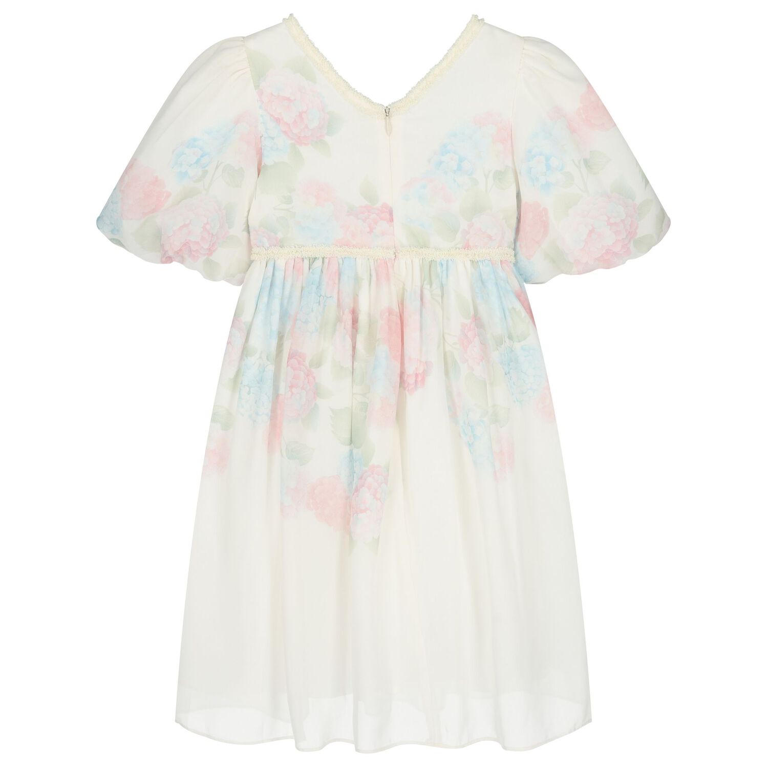 Girls Ivory Floral Chiffon Dress, 1, hi-res