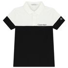 Boys White & Black Logo Polo Shirt, 1, hi-res